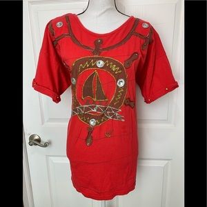 COPA CABANA Vtg Womens Red Hawaiian Beach Shirt 3D